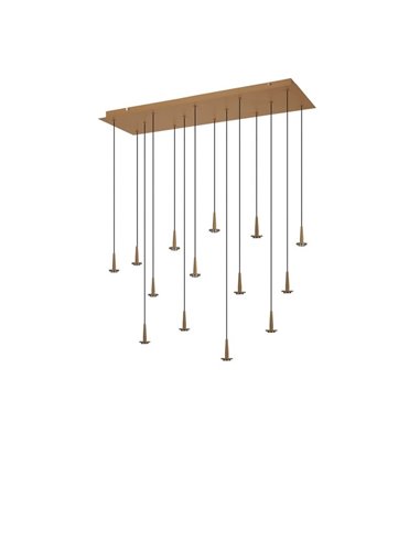 Lámpara de techo Colgante con 14 LED de cristal ANDRÓMEDA en forma de lágrima, oro 70W 3000K 7050Lm, base rectangular