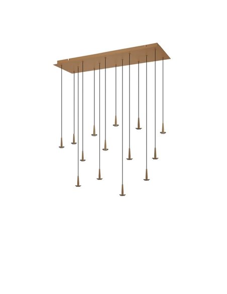 Lámpara de techo Colgante con 14 LED de cristal ANDRÓMEDA en forma de lágrima, oro 70W 3000K 7050Lm, base rectangular