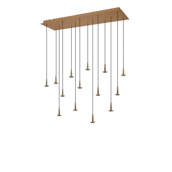 Plafonnier suspension avec 14 LED en cristal ANDROMEDA en forme de goutte, or 70W 3000K 7050Lm, base rectangulaire