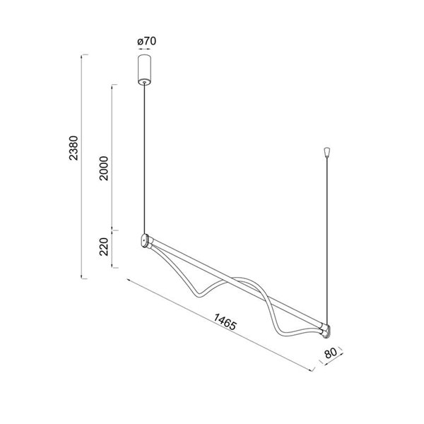 Lámpara Colgante con barra horizontal LED y manguera flexible de luz FUGAZ, 145,5cm de largo 38W 3000K negro