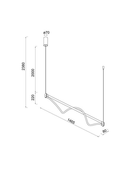 Lámpara Colgante con barra horizontal LED y manguera flexible de luz FUGAZ, 145,5cm de largo 38W 3000K oro