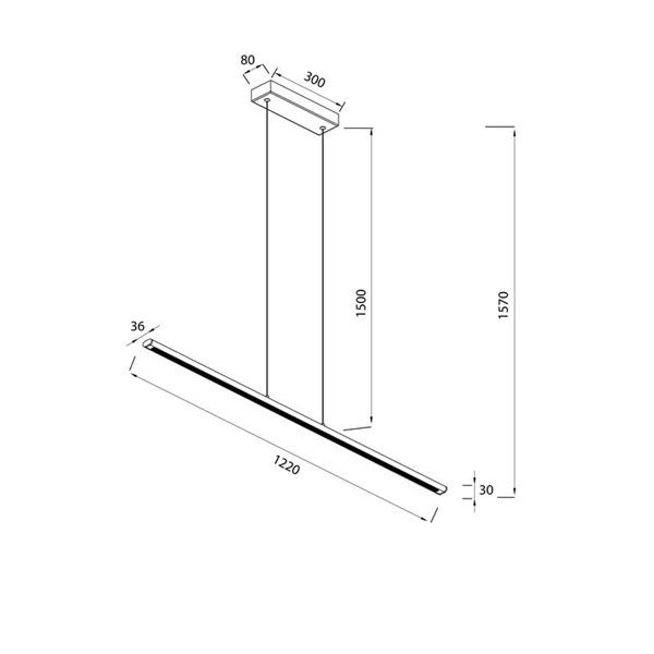 Lámpara LED colgante LINEAL 122,20cm de largo, 38W 3000K Negro