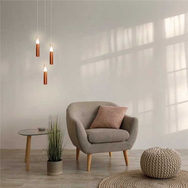 Lampe à suspension LED SPARK dorée, avec détail triangulaire lumineux, 7W 3000K 1000Lm