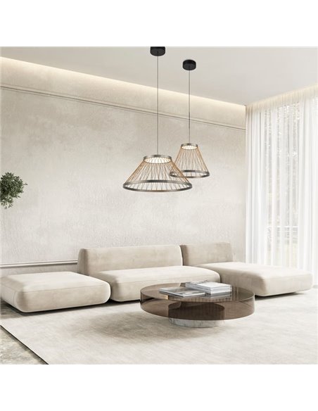 Luminária pendente com base LED SPIDER 20W Ø40cm, treliça de fio cinza 3000K