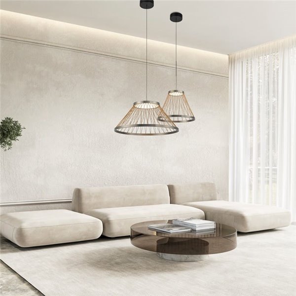 Suspension avec socle LED SPIDER 20W Ø40cm, treillis en fil gris 3000K