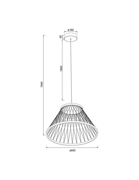 Suspension avec socle LED SPIDER 43W Ø60cm, treillis en fil gris 3000K