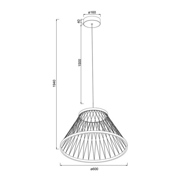 Lámpara Colgante con base LED de 43W SPIDER Ø60cm, enrejado en hilos 3000K Gris