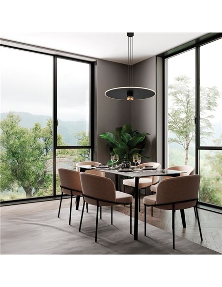 Candeeiro suspenso LED NÓMADA preto e dourado, design circular, 42W 3000K 5200Lm