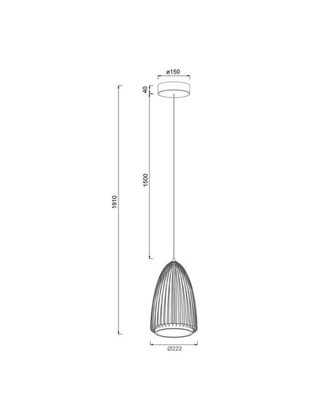Candeeiro suspenso LED SMART preto com design de fio aberto, 20W 3000K 2750Lm Ø22,2cm