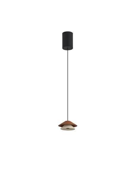 Candeeiro suspenso LED com abajur duplo Ø13cm PICCOLA regulável em altura, castanho 5W 3000K 550Lm