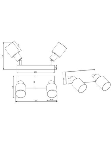 Barrette de Plafond Orientable 2 Spots CADIZ Abat-jour Fumé 2xE14 | LéonLeds