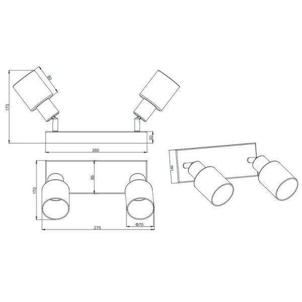 Barrette de Plafond Orientable 2 Spots CADIZ Abat-jour Fumé 2xE14 | LéonLeds