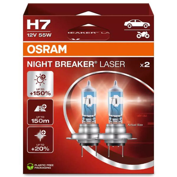 Ampoules H7 Night Breaker Laser nouvelle génération +150 % 64210NL-2HB | LéonLeds