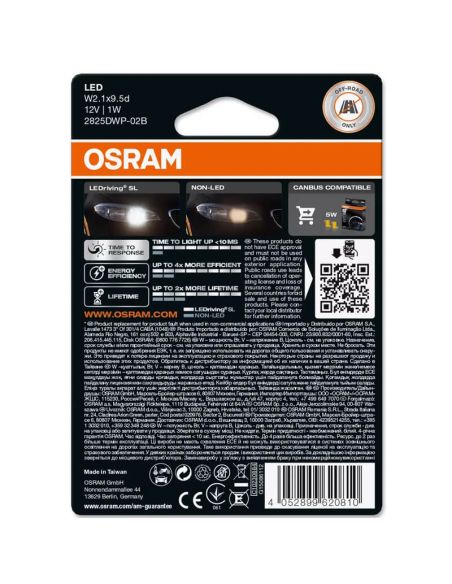 Trasera de caja Bombillas LED Osram T10 6000K 12V 1W (2Uds) LEDriving SL 2825DWP-2BL | Leonleds