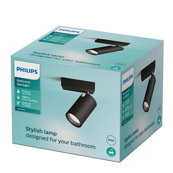 Foco de baño para techo/pared IDRIS individual, GU10 (No Incl.) Negro, ClickFix