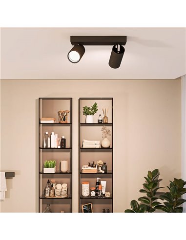 Regleta de 2 Focos de techo/pared para baños IDRIS 2xGU10 (No incl) Negro, ClickFix