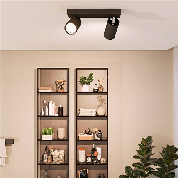 Regleta de 2 Focos de techo/pared para baños IDRIS 2xGU10 (No incl) Negro, ClickFix
