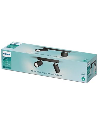 Regleta de 2 Focos de techo/pared para baños IDRIS 2xGU10 (No incl) Negro, ClickFix
