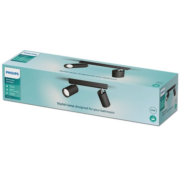 Regleta de 2 Focos de techo/pared para baños IDRIS 2xGU10 (No incl) Negro, ClickFix