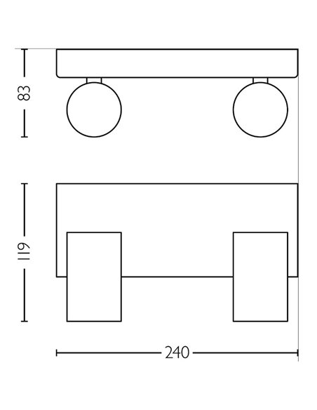 Regleta de 2 Focos de techo/pared para baños IDRIS 2xGU10 (No incl) Negro, ClickFix