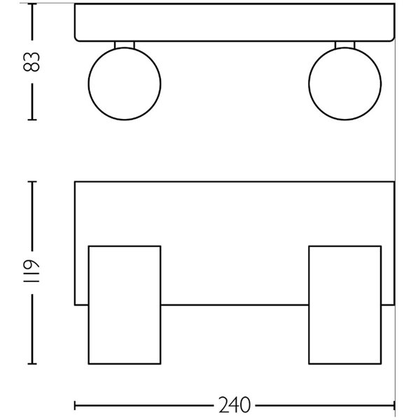 Regleta de 2 Focos de techo/pared para baños IDRIS 2xGU10 (No incl) Negro, ClickFix