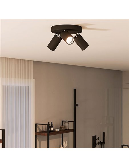 Plafonnier rond avec 3 spots de plafond pour salle de bain IDRIS 3xGU10 (non incl) Noir, ClickFix