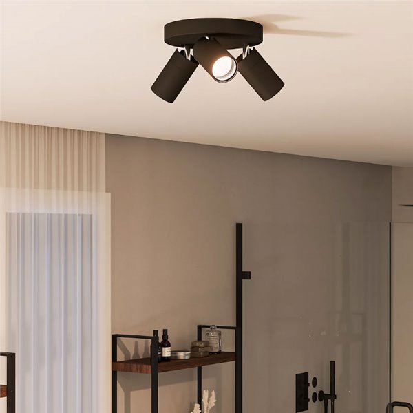 Plafon redondo com 3 focos de teto para banheiros IDRIS 3xGU10 (Não incluído) Preto, ClickFix