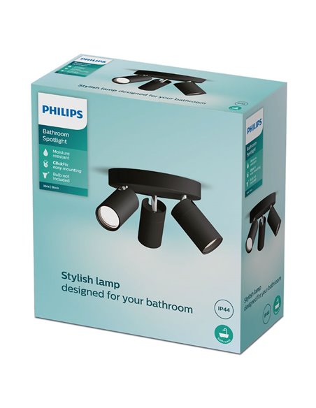 Plafonnier rond avec 3 spots de plafond pour salle de bain IDRIS 3xGU10 (non incl) Noir, ClickFix