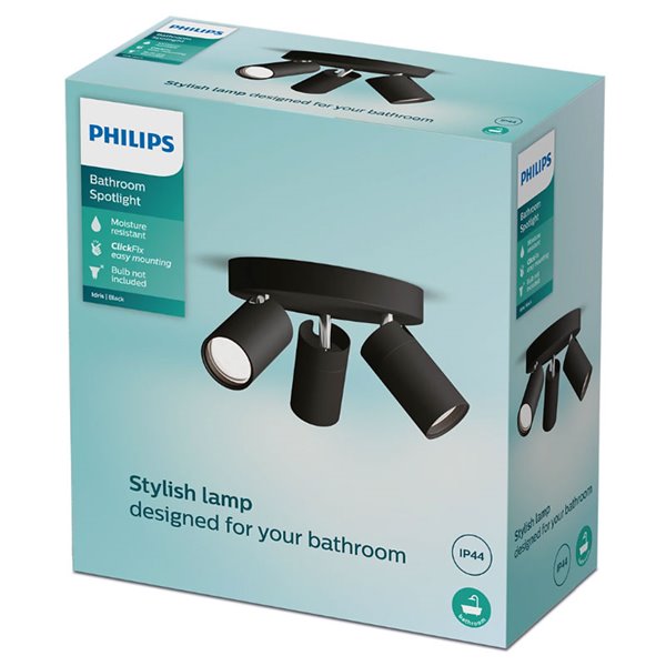 Plafon redondo com 3 focos de teto para banheiros IDRIS 3xGU10 (Não incluído) Preto, ClickFix