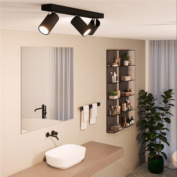 Bande de 3 spots plafond/mur pour salle de bain IDRIS 3xGU10 (Non incl) Noir, ClickFix