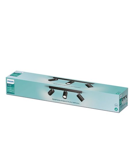 Bande de 3 spots plafond/mur pour salle de bain IDRIS 3xGU10 (Non incl) Noir, ClickFix