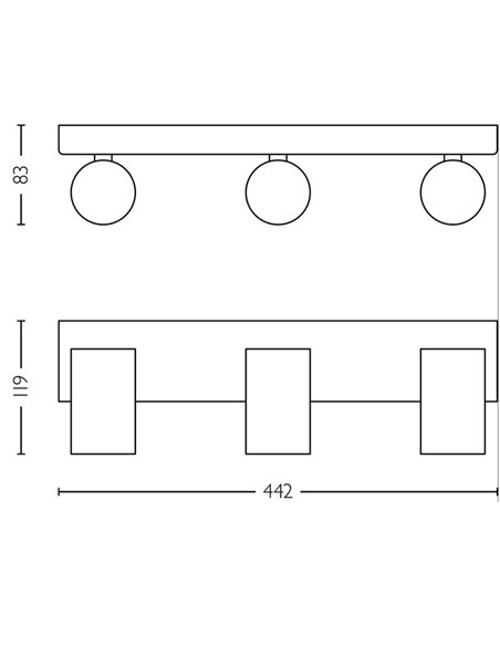 Regleta de 3 Focos de techo/pared para baños IDRIS 3xGU10 (No incl) Negro, ClickFix