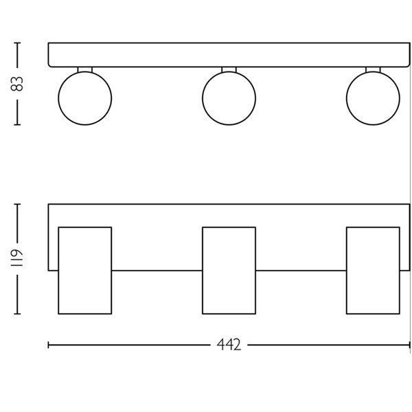 Regleta de 3 Focos de techo/pared para baños IDRIS 3xGU10 (No incl) Negro, ClickFix