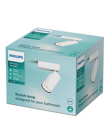 Foco de baño para techo/pared IDRIS individual, GU10 (No Incl.) Blanco, ClickFix