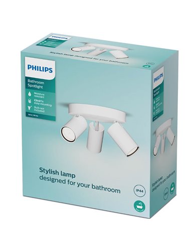 Plafón de techo redondo con 3 Focos de techo para baños IDRIS 3xGU10 (No incl) Blanco, ClickFix