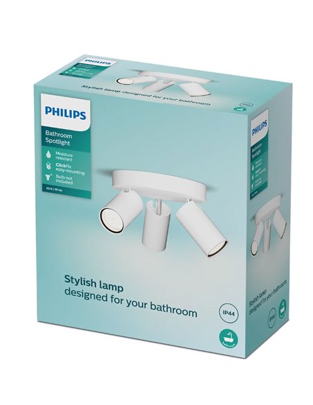 Plafón de techo redondo con 3 Focos de techo para baños IDRIS 3xGU10 (No incl) Blanco, ClickFix