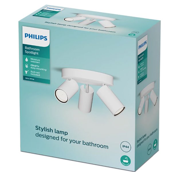 Plafón de techo redondo con 3 Focos de techo para baños IDRIS 3xGU10 (No incl) Blanco, ClickFix