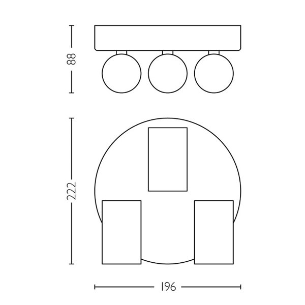 Plafonnier rond avec 3 spots de plafond pour salle de bain IDRIS 3xGU10 (non incl) Blanc, ClickFix