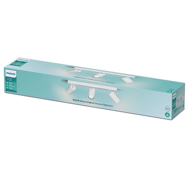 Bande de 3 spots plafond/mur pour salle de bain IDRIS 3xGU10 (Non incl) Blanc, ClickFix