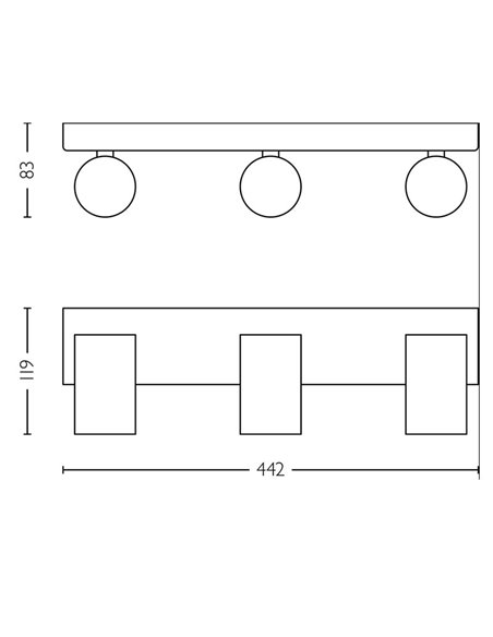 Regleta de 3 Focos de techo/pared para baños IDRIS 3xGU10 (No incl) Blanco, ClickFix