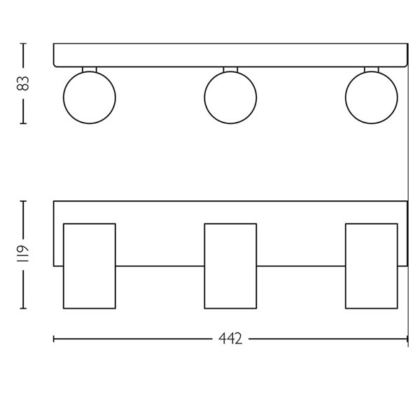 Regleta de 3 Focos de techo/pared para baños IDRIS 3xGU10 (No incl) Blanco, ClickFix