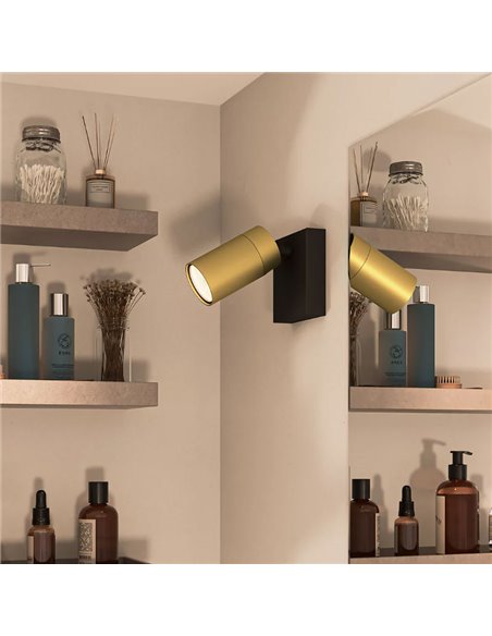 Foco de baño para techo/pared IDRIS individual, GU10 (No Incl.) Dorado y Negro, ClickFix