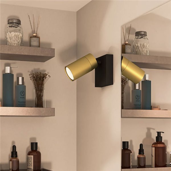 Foco de baño para techo/pared IDRIS individual, GU10 (No Incl.) Dorado y Negro, ClickFix