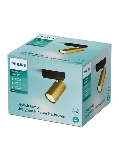 Foco de baño para techo/pared IDRIS individual, GU10 (No Incl.) Dorado y Negro, ClickFix