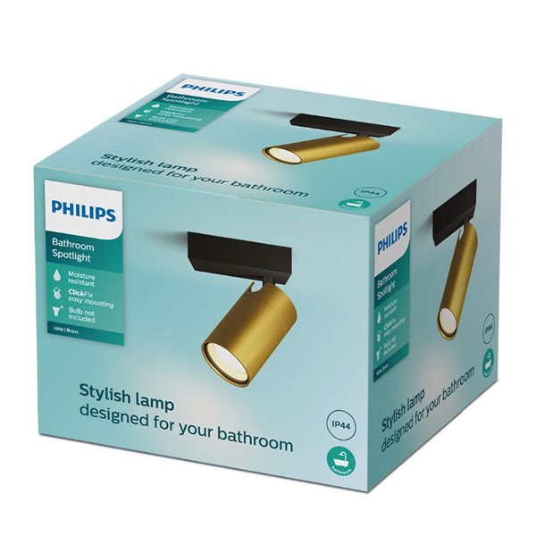 Foco de baño para techo/pared IDRIS individual, GU10 (No Incl.) Dorado y Negro, ClickFix
