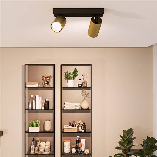 Barrette de 2 spots plafond/mur pour salle de bain IDRIS 2xGU10 (Non incl) Or et Noir, ClickFix