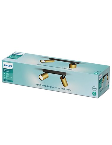 Regleta de 2 Focos de techo/pared para baños IDRIS 2xGU10 (No incl) Dorado y Negro, ClickFix