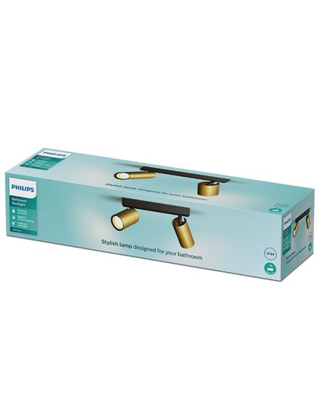 Regleta de 2 Focos de techo/pared para baños IDRIS 2xGU10 (No incl) Dorado y Negro, ClickFix