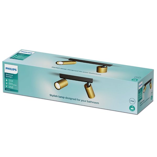 Regleta de 2 Focos de techo/pared para baños IDRIS 2xGU10 (No incl) Dorado y Negro, ClickFix