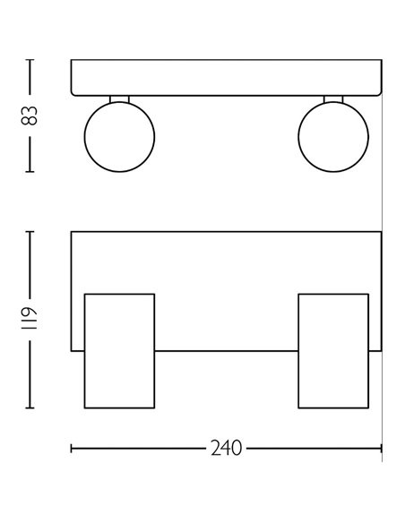 Regleta de 2 Focos de techo/pared para baños IDRIS 2xGU10 (No incl) Dorado y Negro, ClickFix